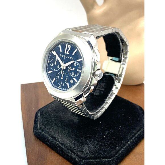 Bvlgari Men's Watch Octo Roma 103829 Swiss Automatic Chronograph Blue Dial 42mm - Picture 2 of 16